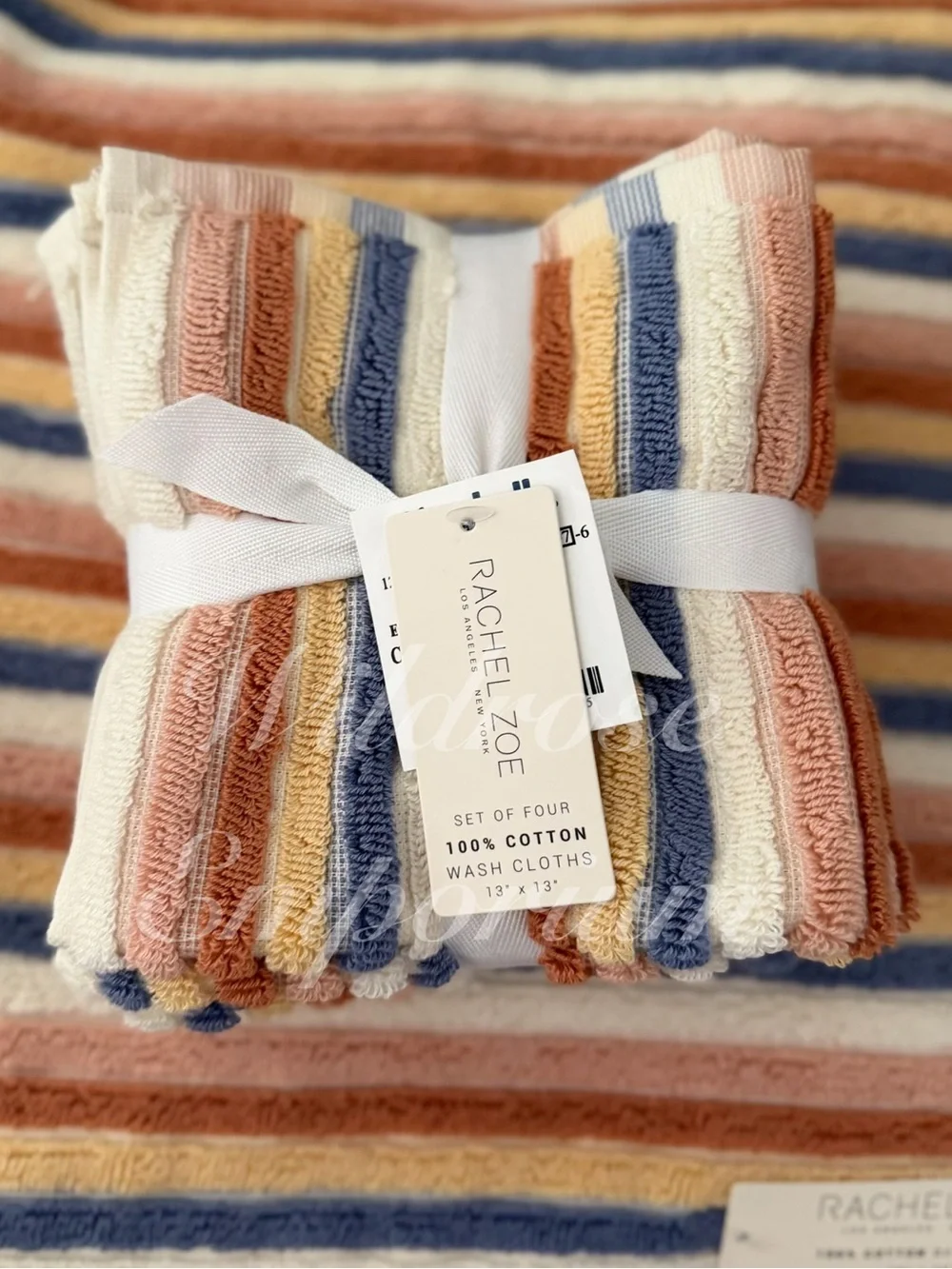 Rachel Zoe fall Autumn Multicolor Striped Bath washcloth hand towel set 8 pc